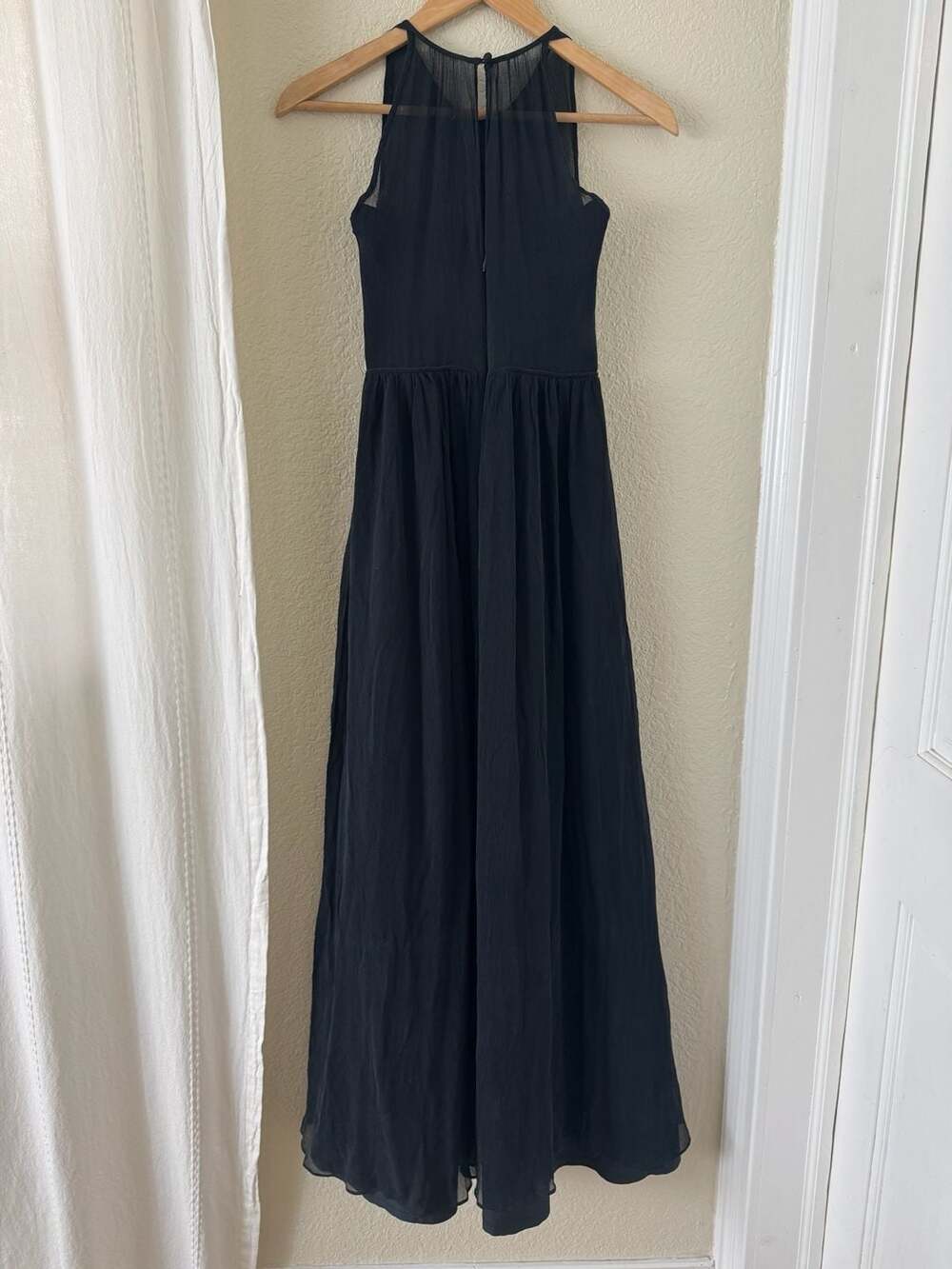 J.Crew Black Silk Chiffon Halter Maxi Dress Size 0 Petite - Picture 2 of 7